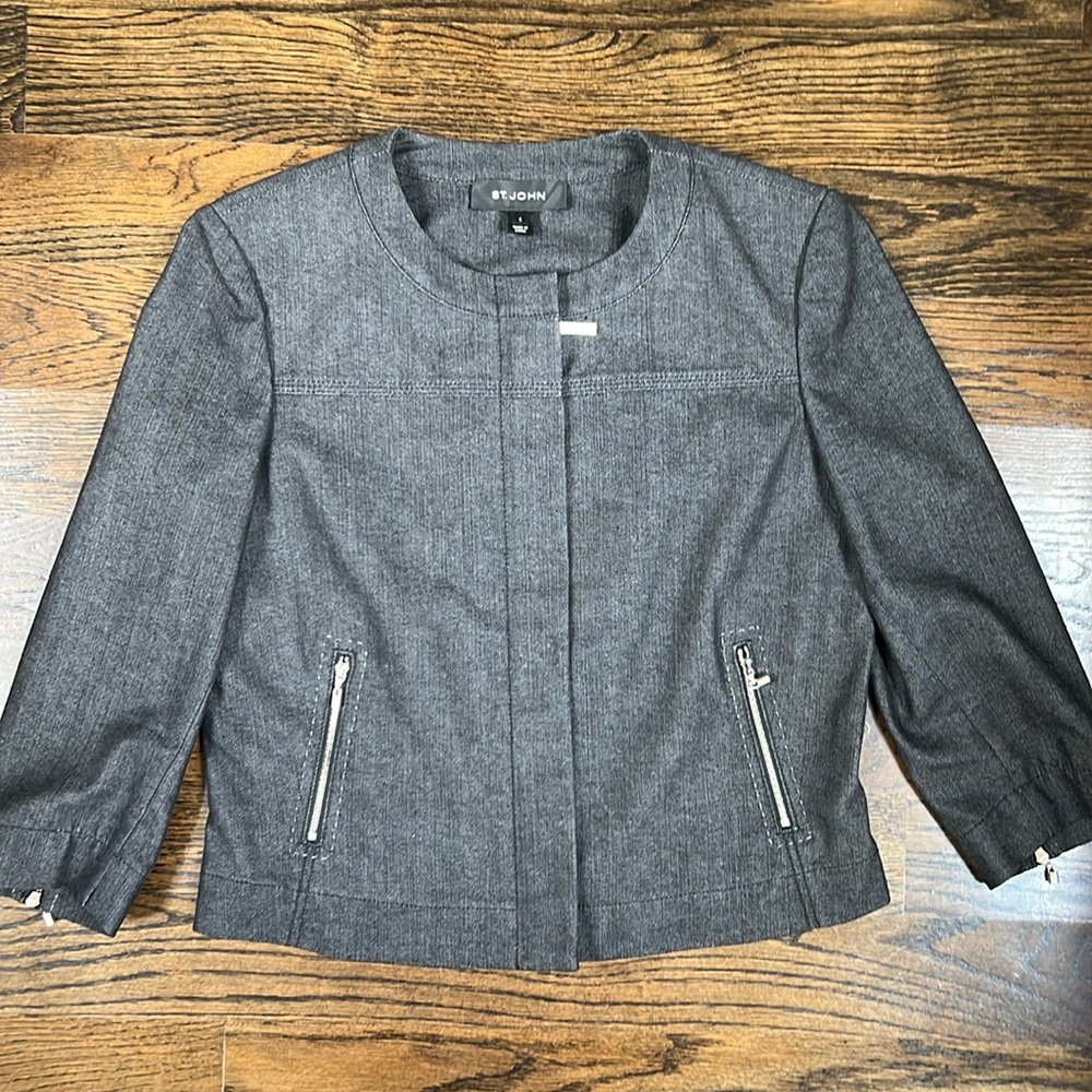 St John Black Denim Jacket Size Small